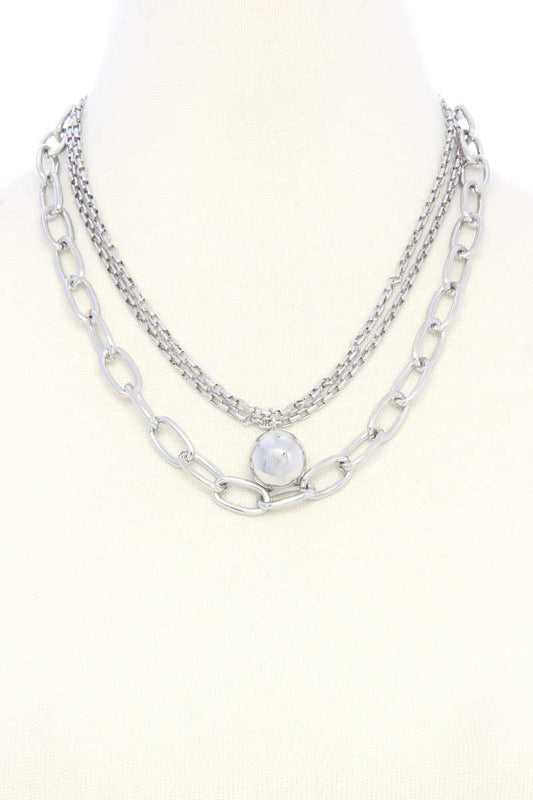 Metal Ball Oval Link Layered Necklace - Tigbul's Variety Fashion Shop