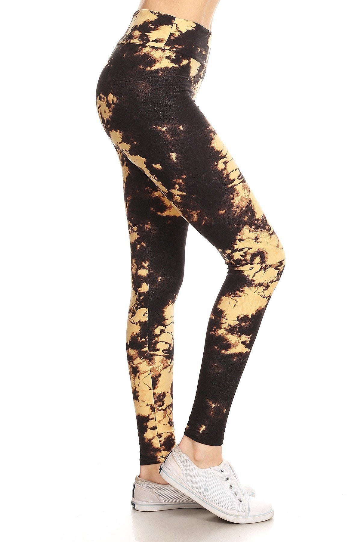 Yoga Style Banded Lined Tie Dye Print, Full Length Leggings In A Slim Fitting Style With A Banded High Waist. - Tigbuls Variety Fashion