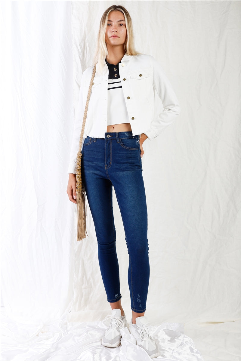 Dark Blue High-waisted With Rips Skinny Jeans - Tigbul's Variety Fashion Shop