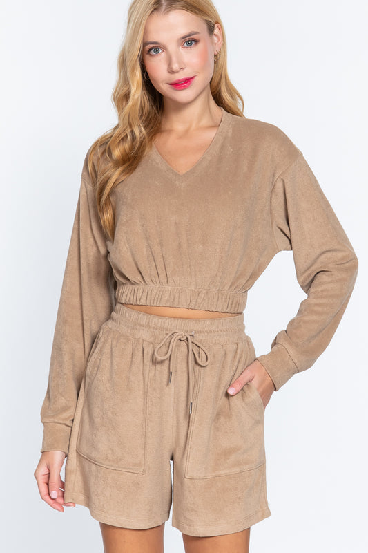 Elasticized Hem Terry Toweling Top - Tigbul's Variety Fashion Shop