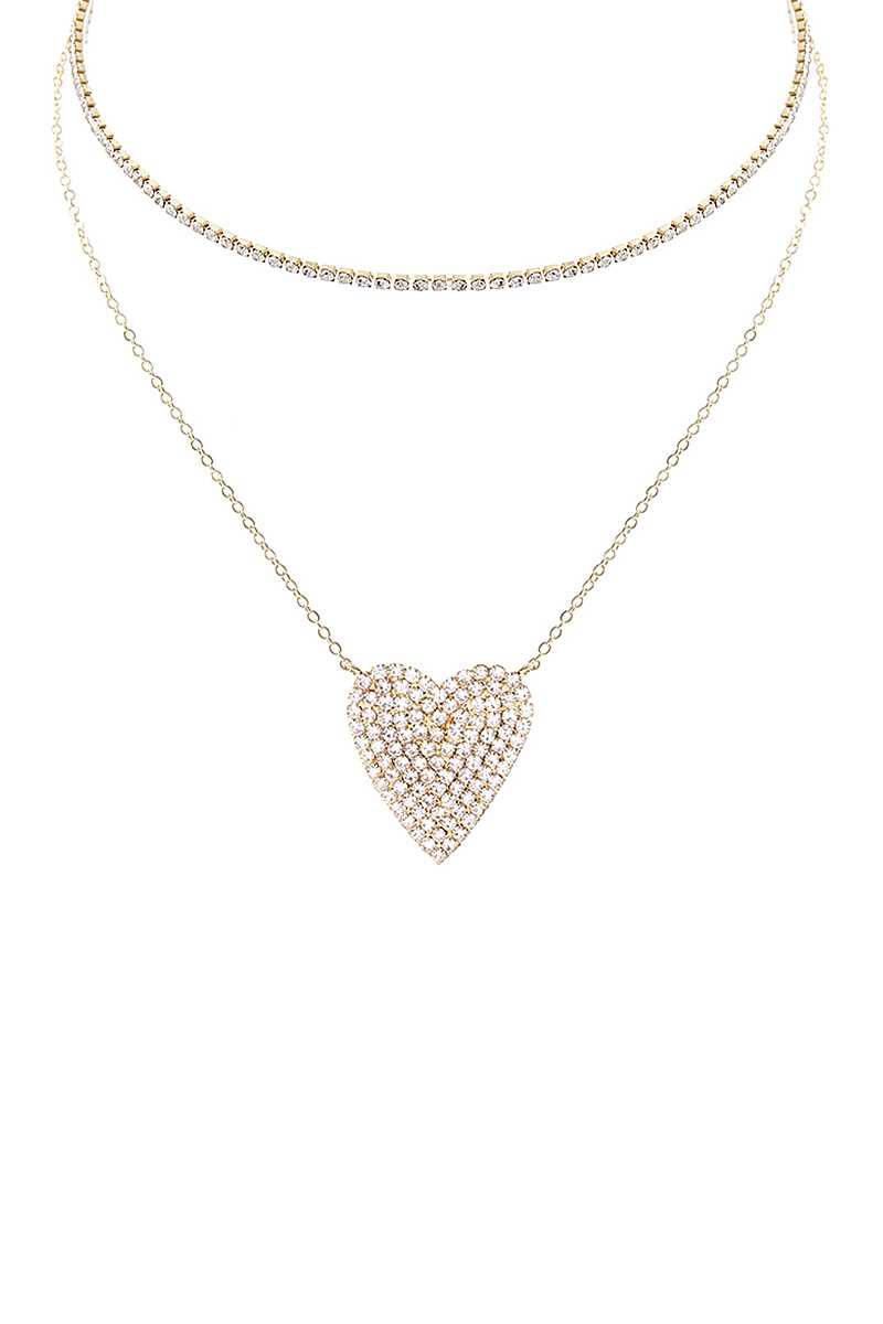 Rhinestone Heart Choker And Necklace Set - Tigbul's Variety Fashion Shop