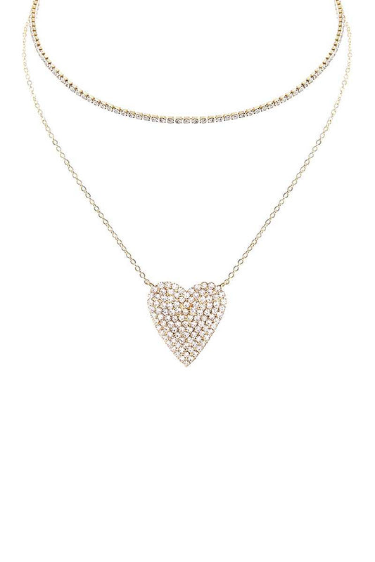 Rhinestone Heart Choker And Necklace Set - Tigbul's Variety Fashion Shop