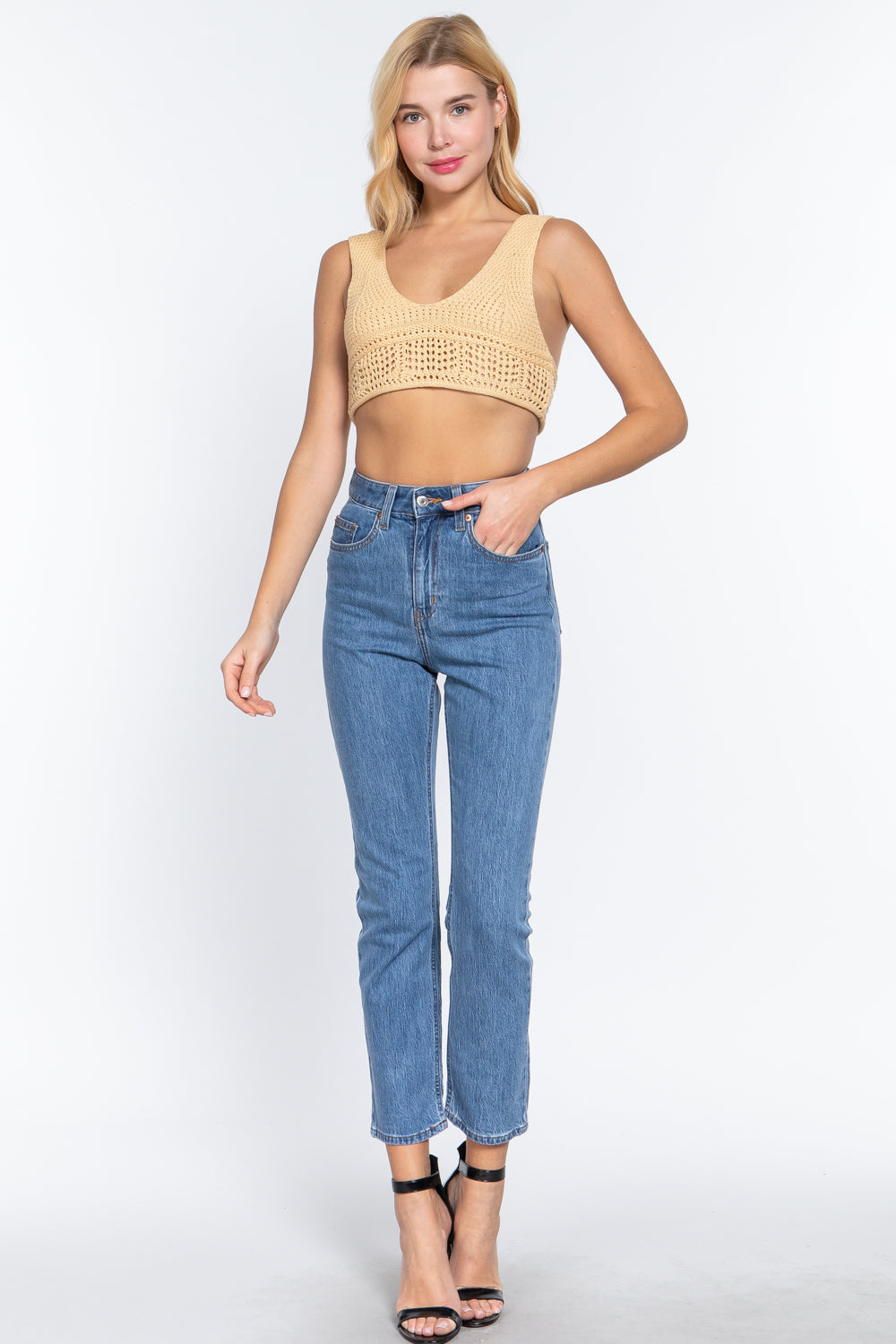 Textured Crop Sweater Tank Top - Tigbul's Fashion