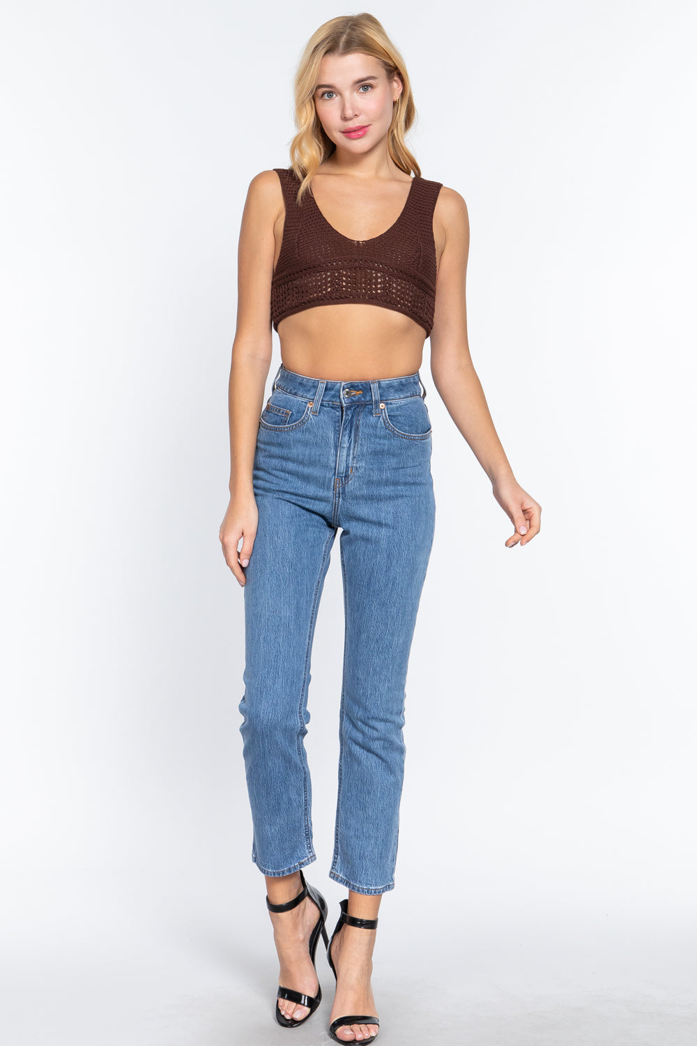 Textured Crop Sweater Tank Top - Tigbul's Fashion