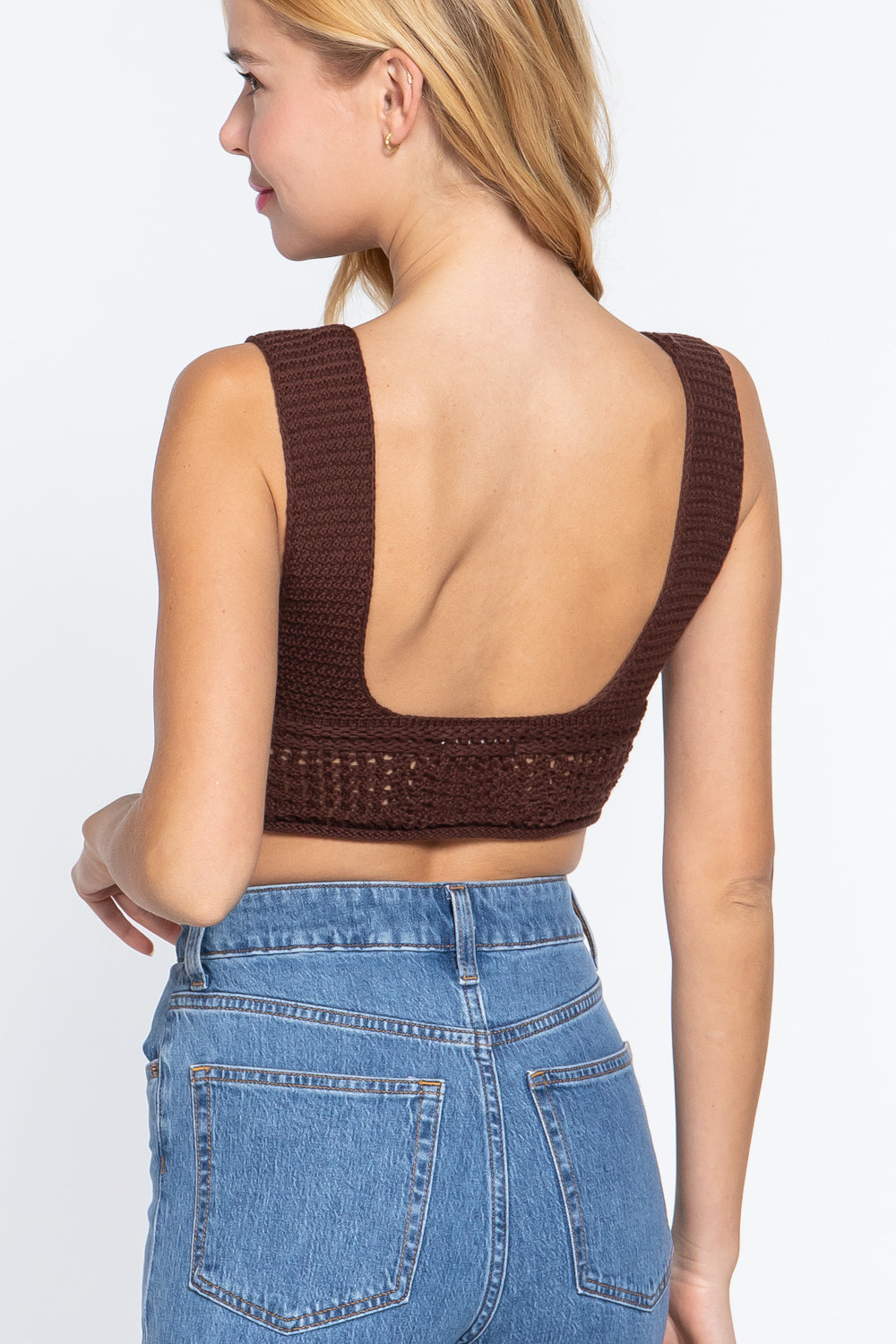 Textured Crop Sweater Tank Top - Tigbul's Fashion