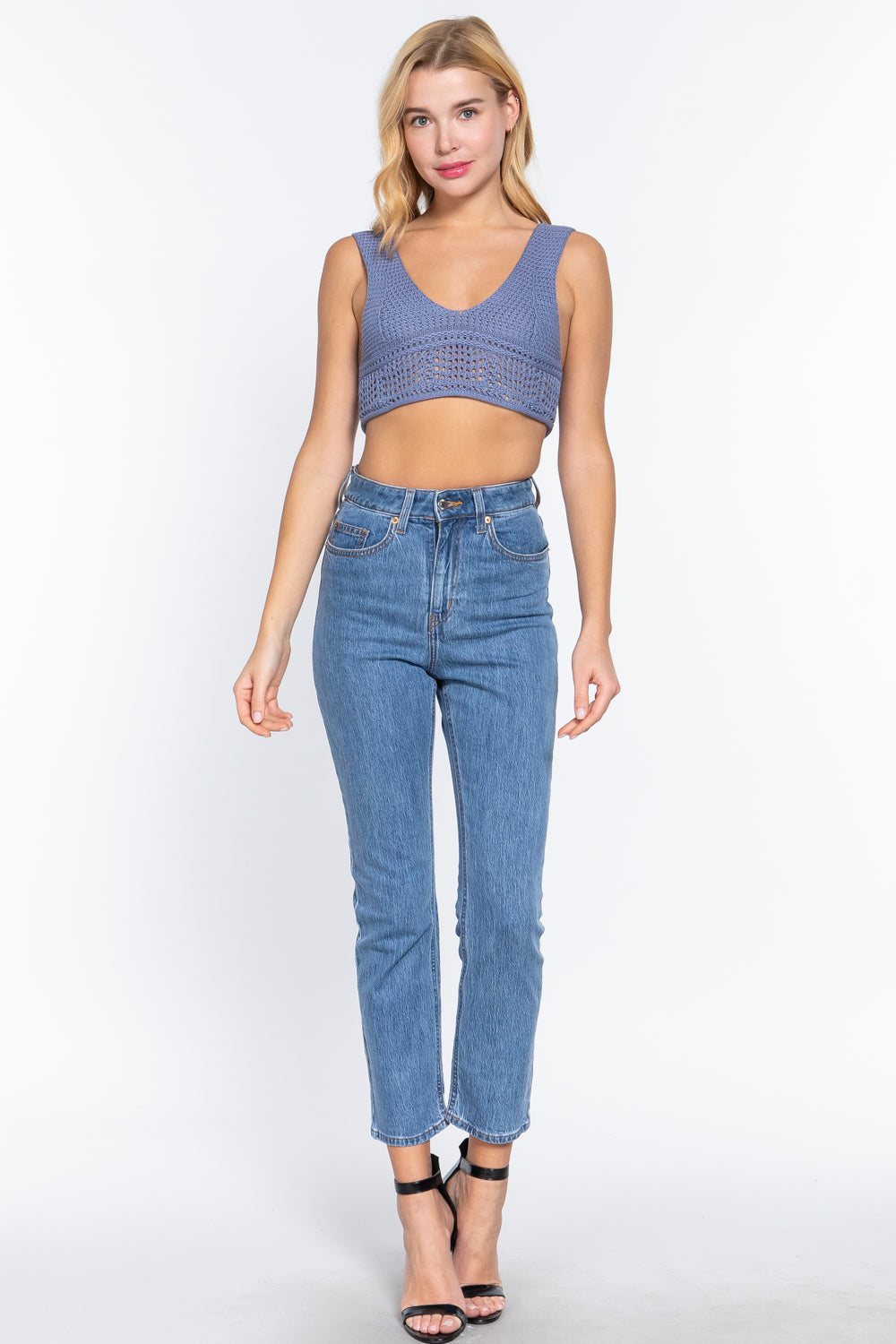 Textured Crop Sweater Tank Top - Tigbul's Fashion