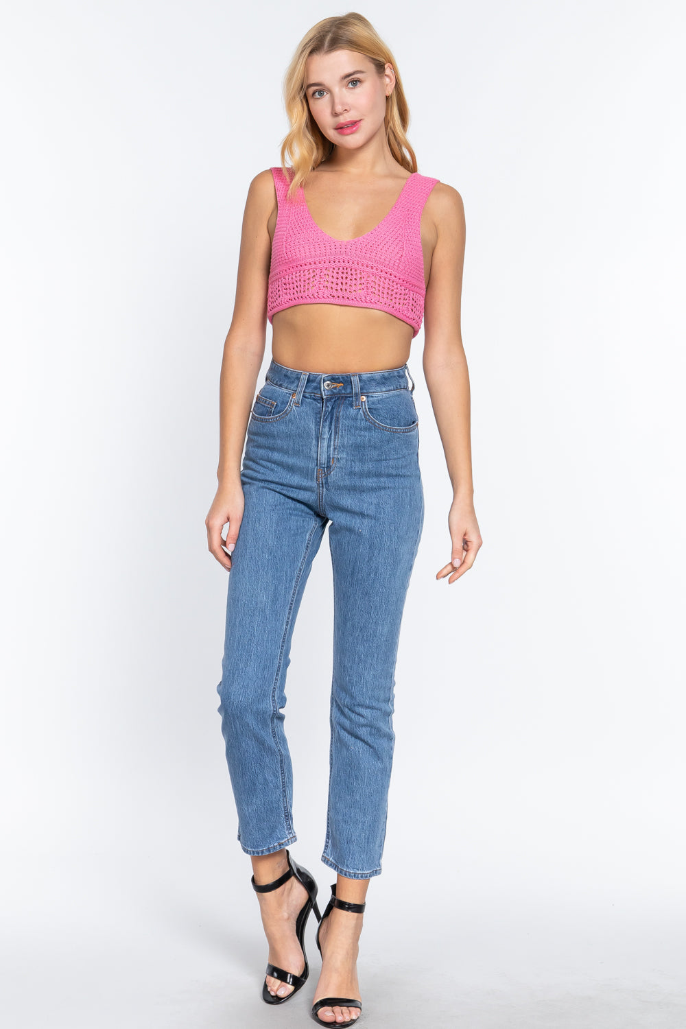Textured Crop Sweater Tank Top - Tigbul's Fashion