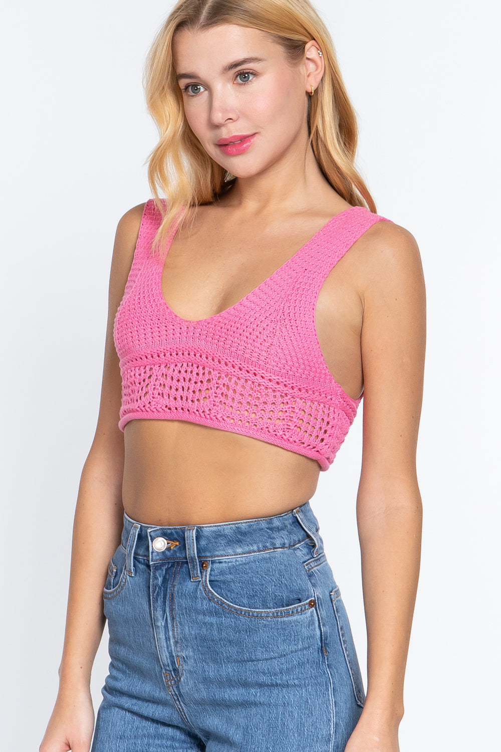 Textured Crop Sweater Tank Top - Tigbul's Fashion