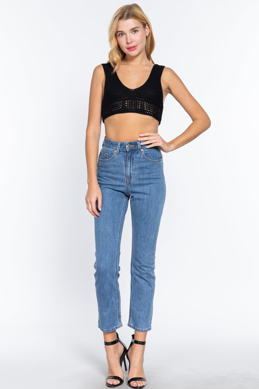 Textured Crop Sweater Tank Top - Tigbul's Fashion