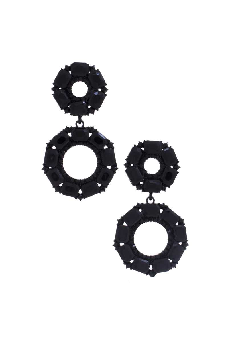 Double Circle Rhinestone Earrings 2 1/2" - Tigbul's Variety Fashion Shop