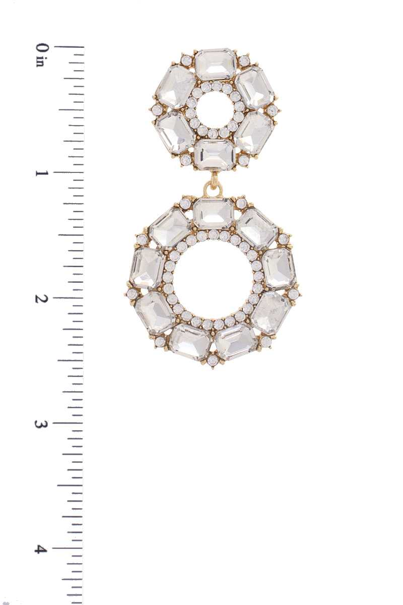 Double Circle Rhinestone Earrings 2 1/2" - Tigbul's Variety Fashion Shop