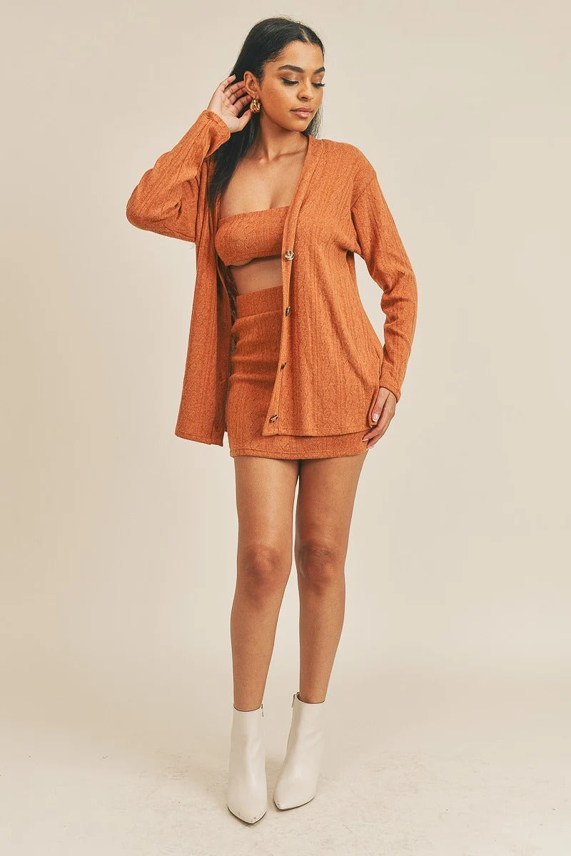 Cardigan Solid Color 3 Piece Set - Tigbuls Variety Fashion