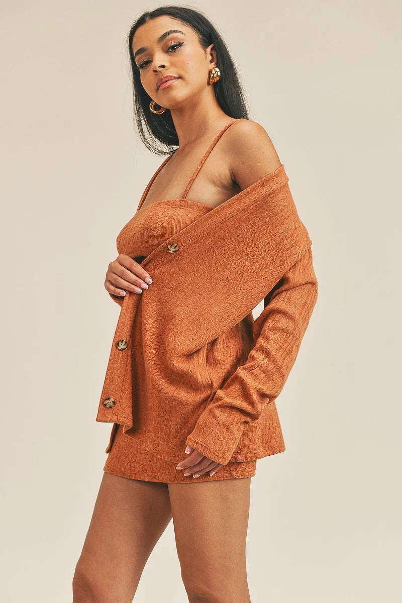 Cardigan Solid Color 3 Piece Set - Tigbuls Variety Fashion