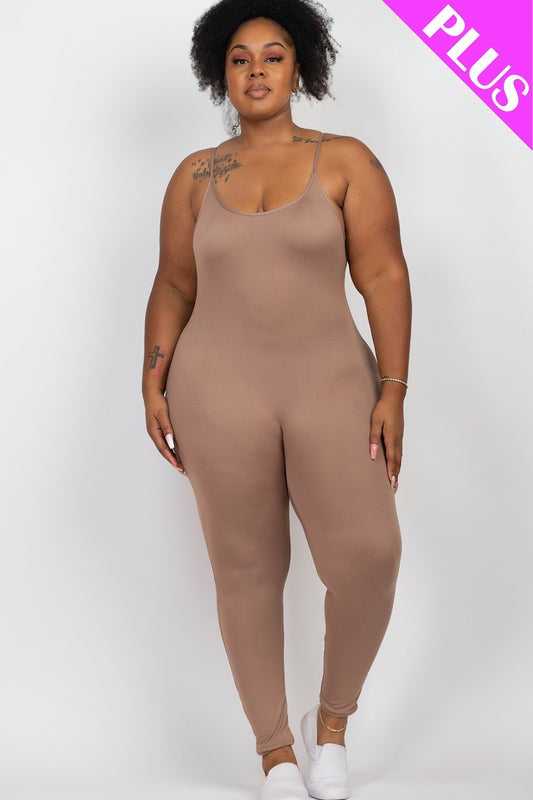 Plus Size Solid Bodycon Cami Jumpsuit - Tigbuls Variety Fashion