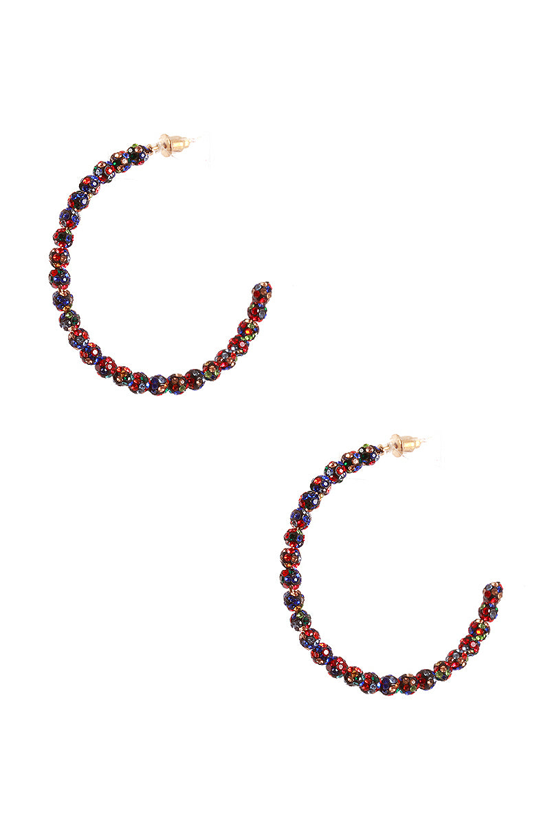 Rhinestone Bead Open Hoop Post Earring - Tigbul's Variety Fashion Shop