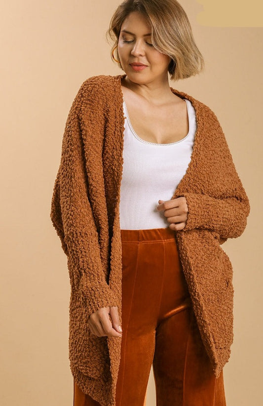 Open Front Oversized Cardigan Sweater With Pockets - Tigbuls Variety Fashion