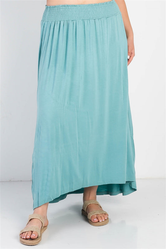 Plus Sage Smocked Waist Maxi Skirt - Tigbuls Variety Fashion