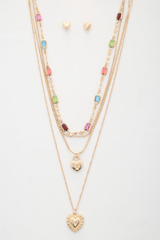 Heart Charm Beaded Layered Necklace - Tigbuls Variety Fashion