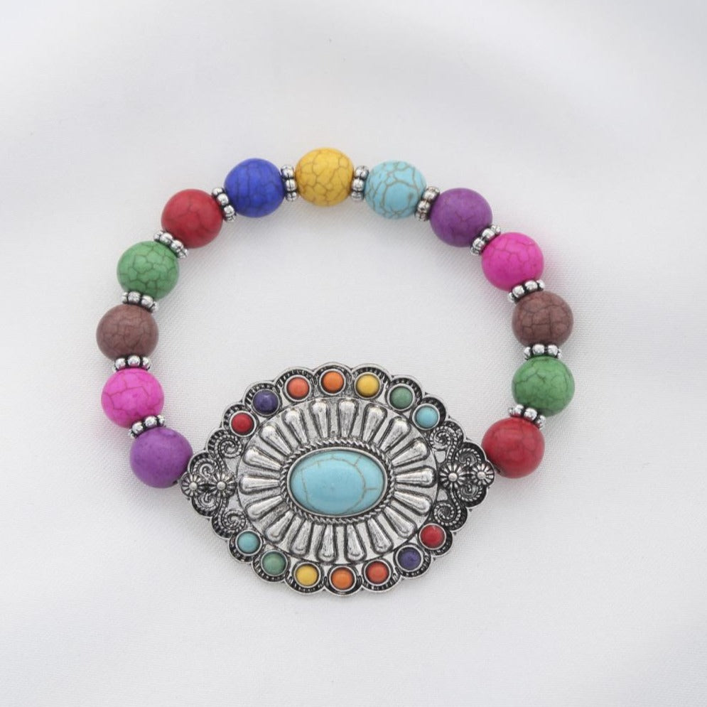 Rodeo western concho beaded bracelet - Tigbul's Fashion