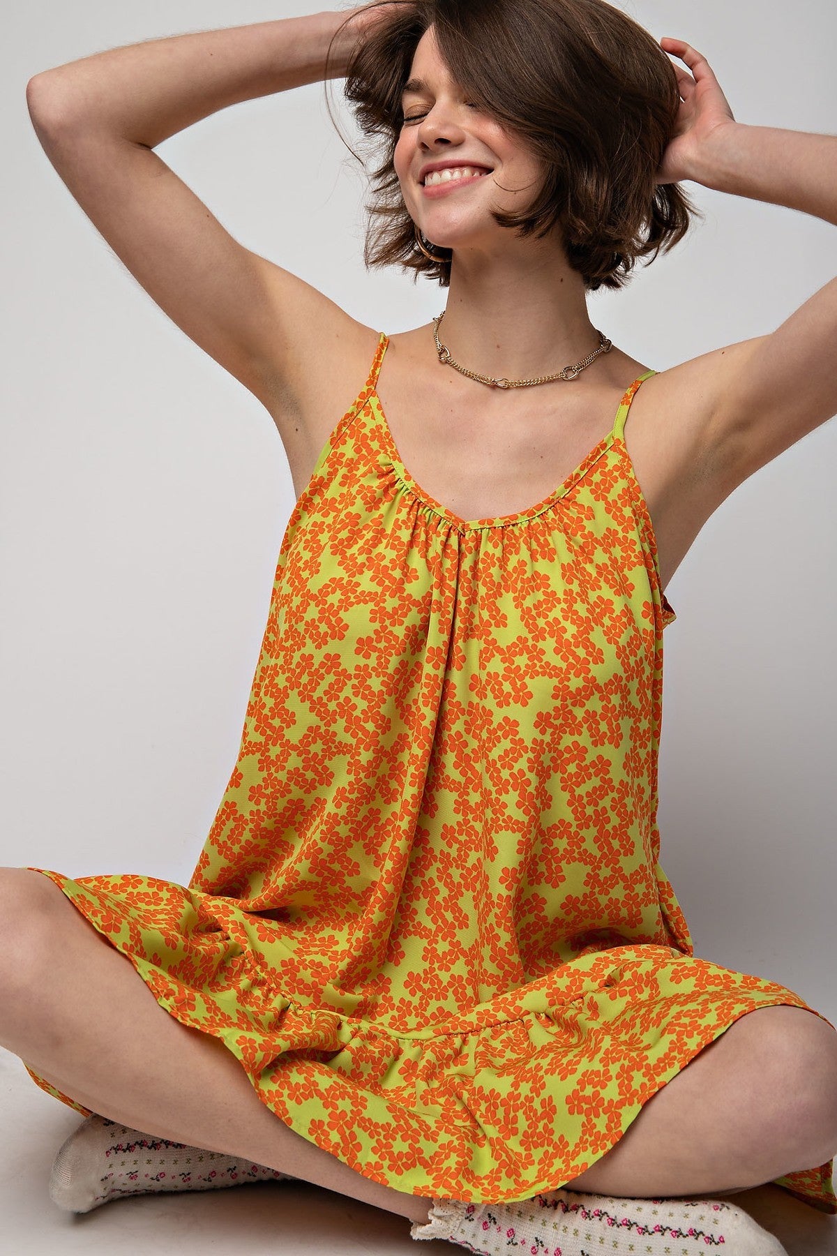 Floral Printed Wool Peach Cami Dress - Tigbul's Fashion