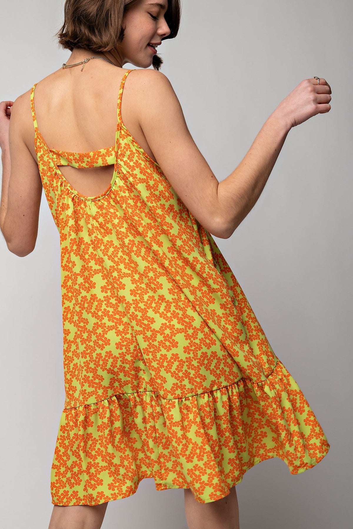 Floral Printed Wool Peach Cami Dress - Tigbul's Fashion