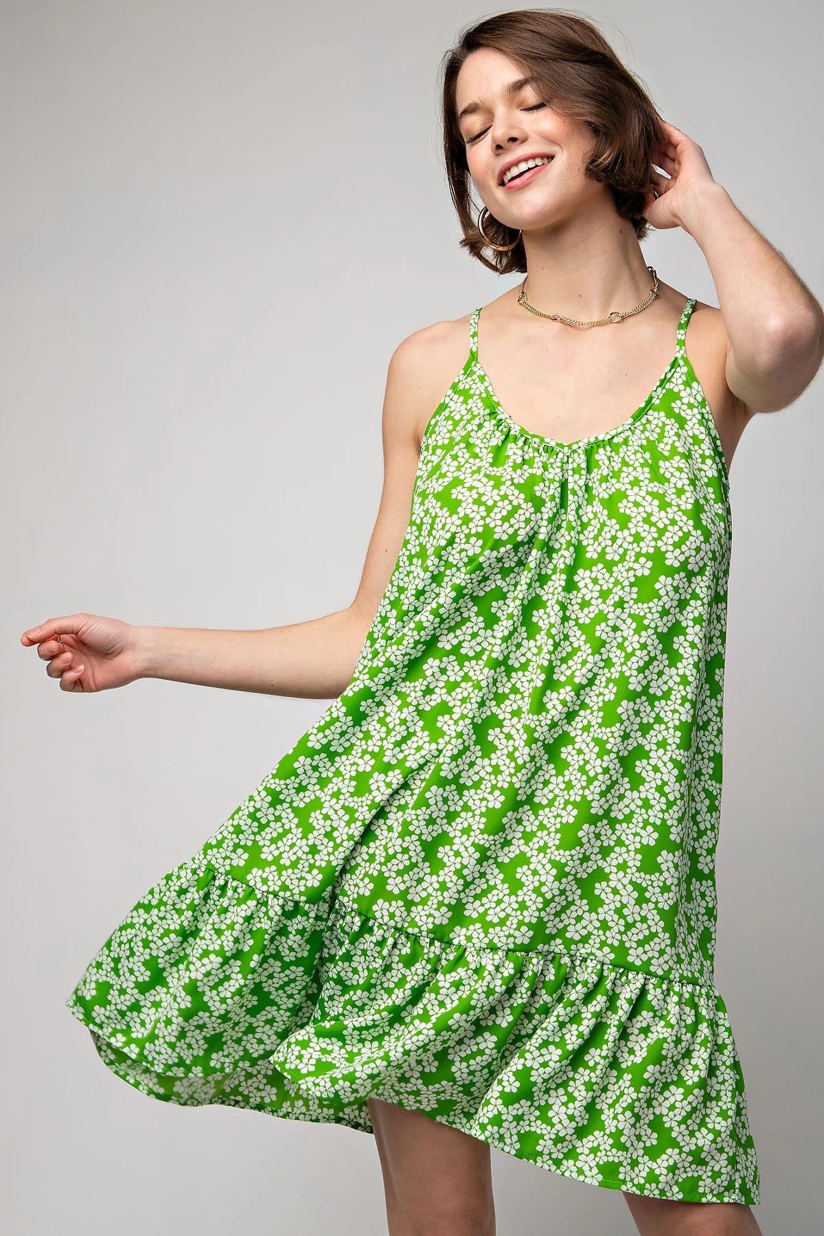 Floral Printed Wool Peach Cami Dress - Tigbul's Fashion