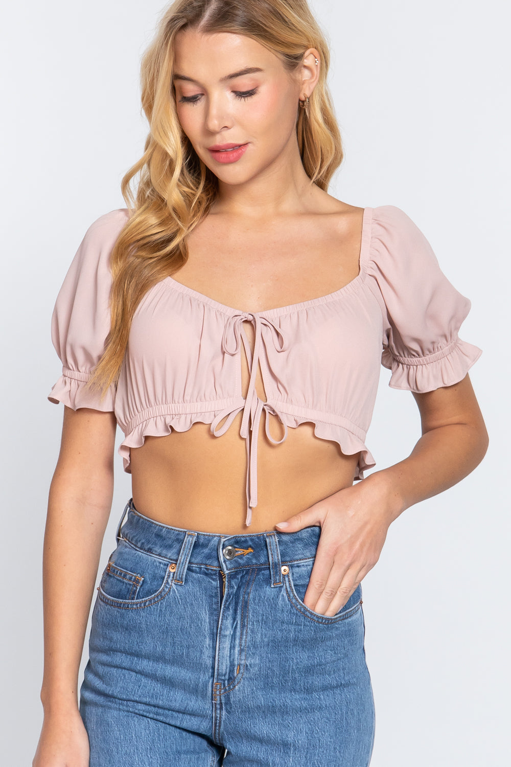 Short Slv Print Crop Woven Top - Tigbul's Fashion