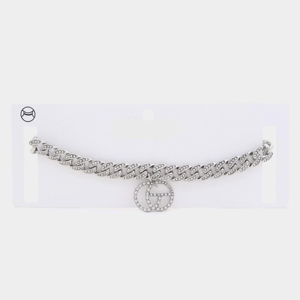 Double Circle Rhinestone Charm Curb Link Choker Necklace - Tigbul's Fashion