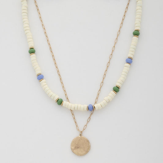 Coin Wood Bead Layered Necklace - Tigbul's Variety Fashion Shop