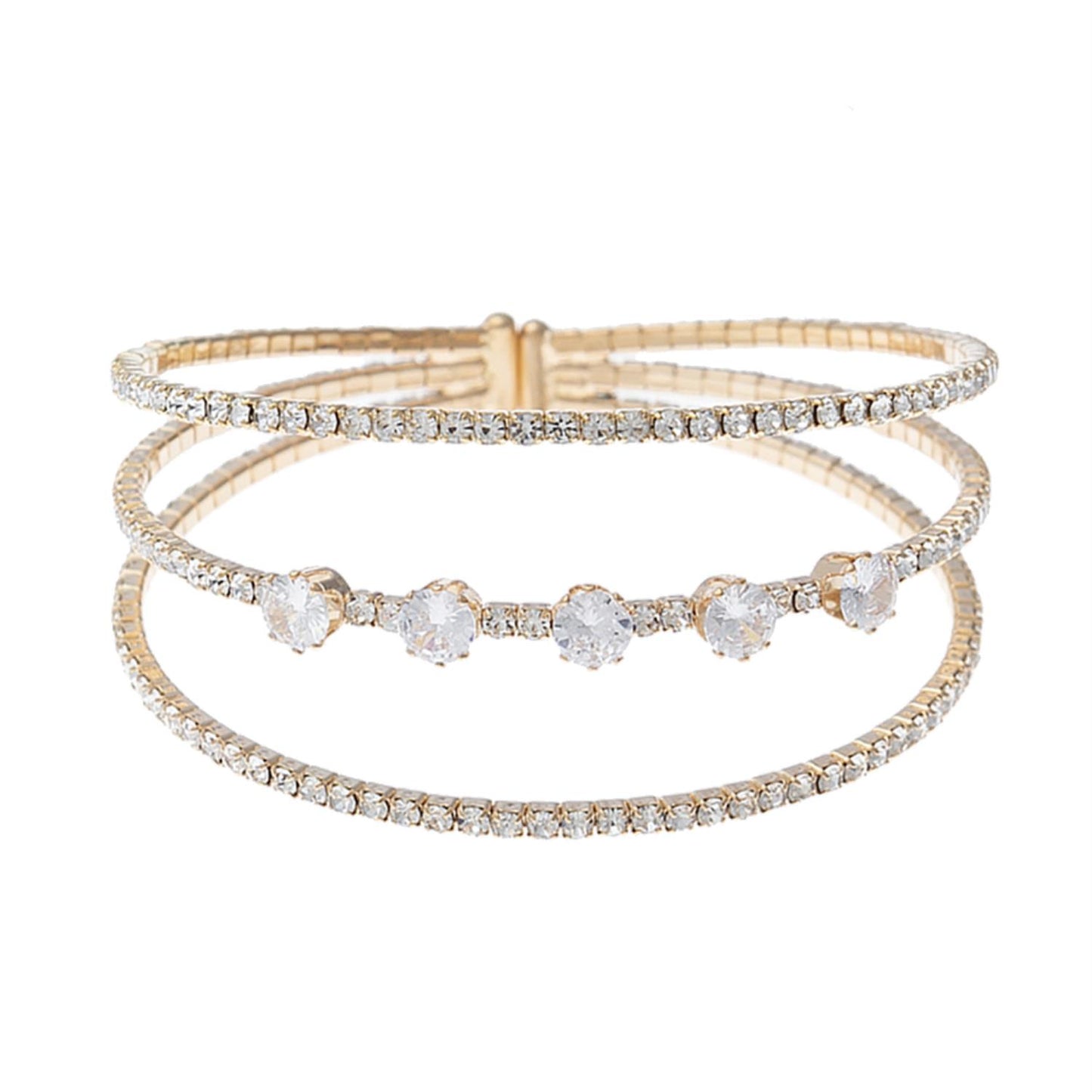 Rhinestone Cubic Zirconia Round Cuff Bracelet - Tigbul's Variety Fashion Shop