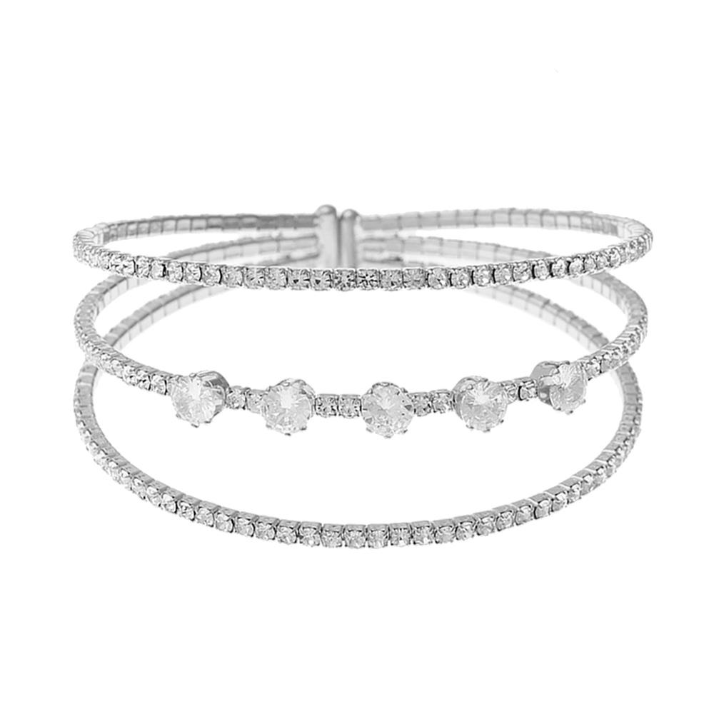 Rhinestone Cubic Zirconia Round Cuff Bracelet - Tigbul's Variety Fashion Shop