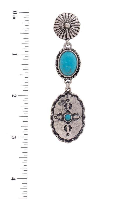 Oval Dangle Turquoise Earrings 3 1/4" - Tigbul's Variety Fashion Shop