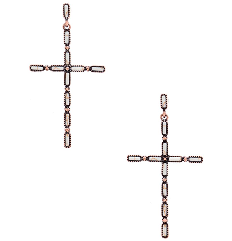 Multi Stone Pattern Cross Metal Earring 3 1/4" - Tigbul's Variety Fashion Shop