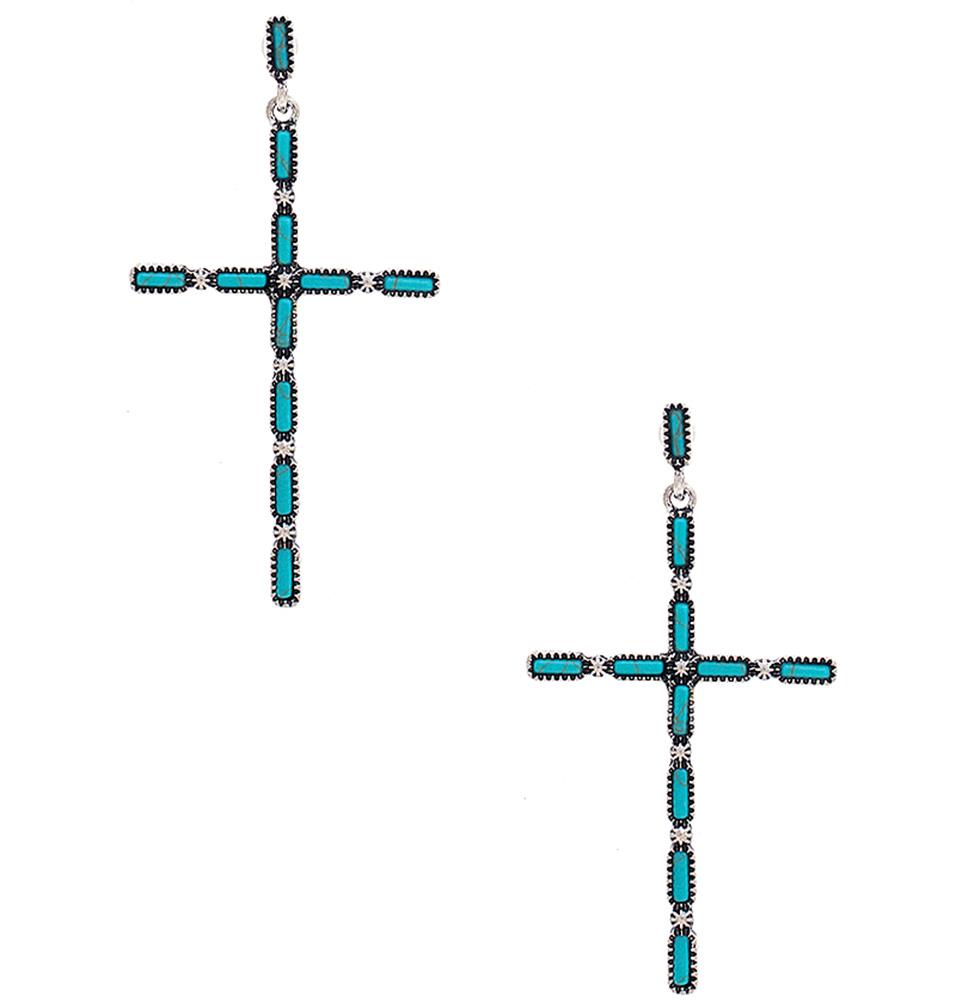 Multi Stone Pattern Cross Metal Earring 3 1/4" - Tigbul's Variety Fashion Shop