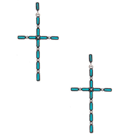 Multi Stone Pattern Cross Metal Earring 3 1/4" - Tigbul's Variety Fashion Shop