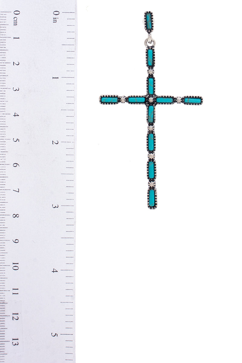 Multi Stone Pattern Cross Metal Earring 3 1/4" - Tigbul's Variety Fashion Shop