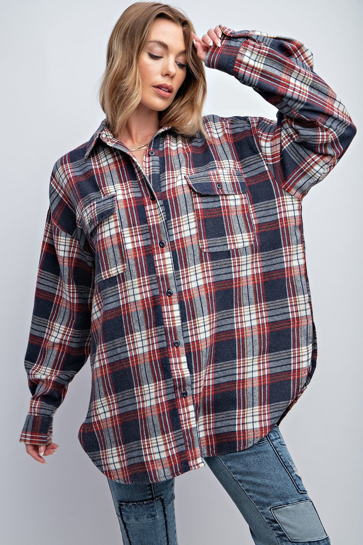 Washed Plaid Button Down Shirt - Tigbuls Variety Fashion