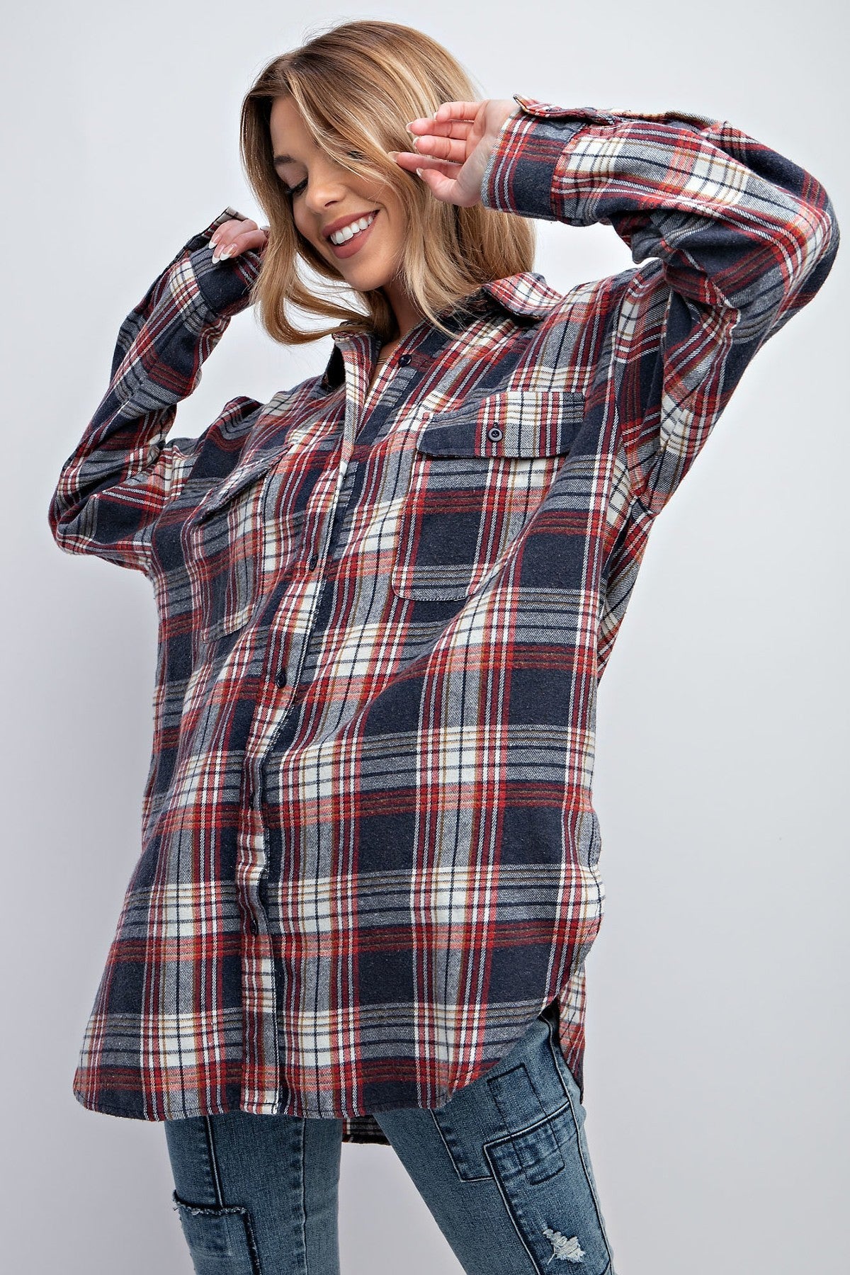 Washed Plaid Button Down Shirt - Tigbuls Variety Fashion