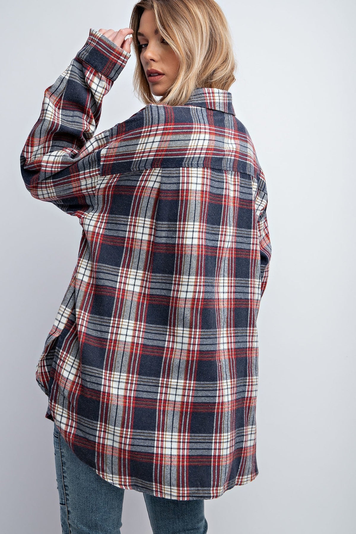 Washed Plaid Button Down Shirt - Tigbuls Variety Fashion