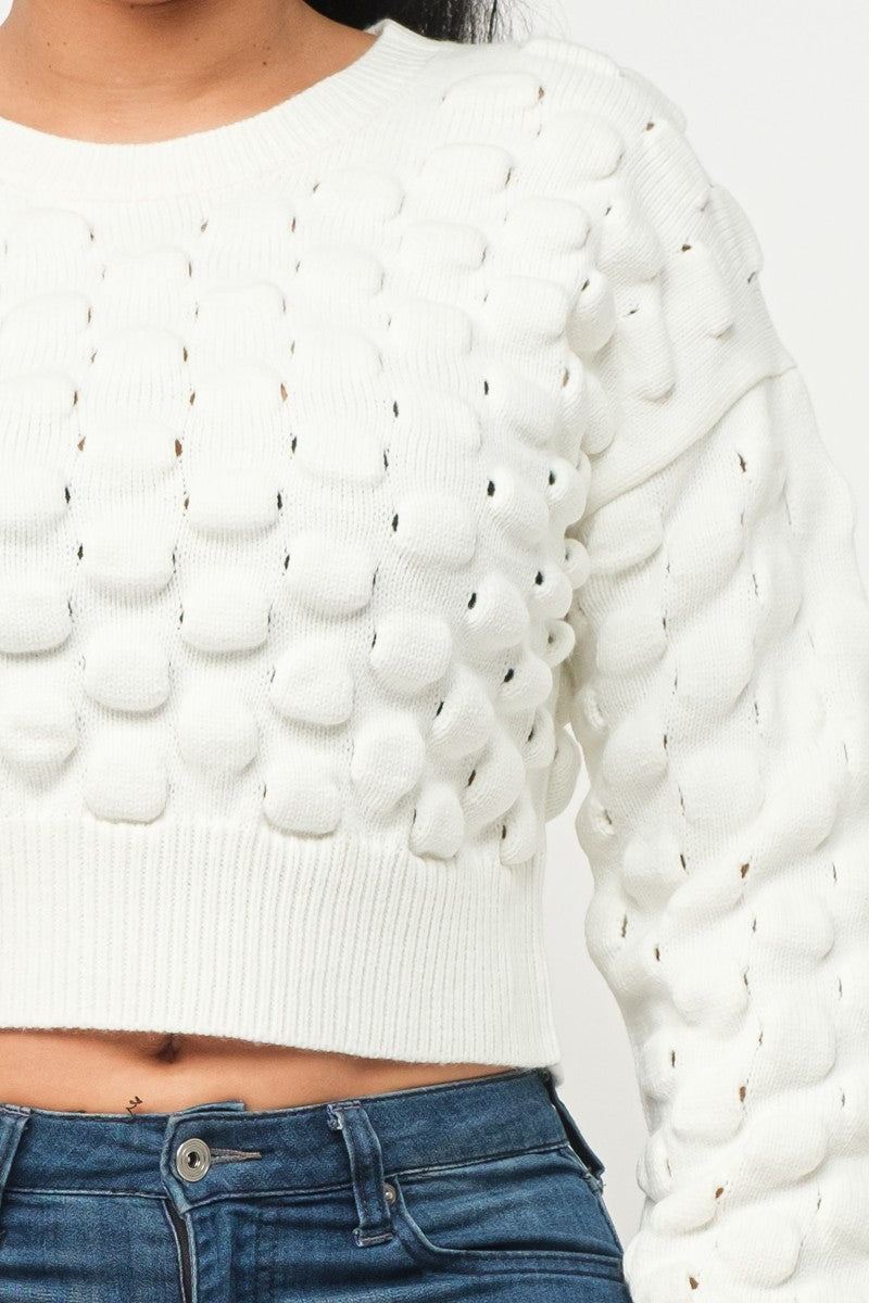 Solid Cream Color Checkered Sweater Top - Tigbuls Variety Fashion