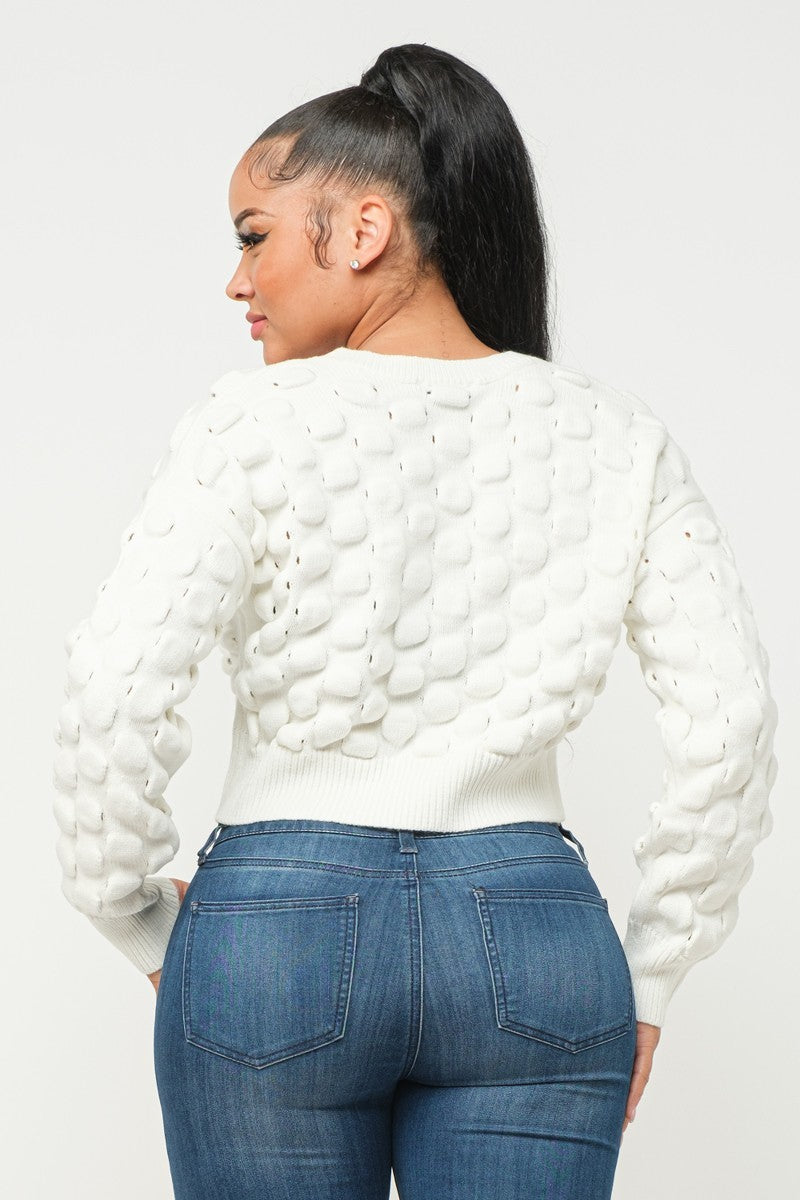 Solid Cream Color Checkered Sweater Top - Tigbuls Variety Fashion