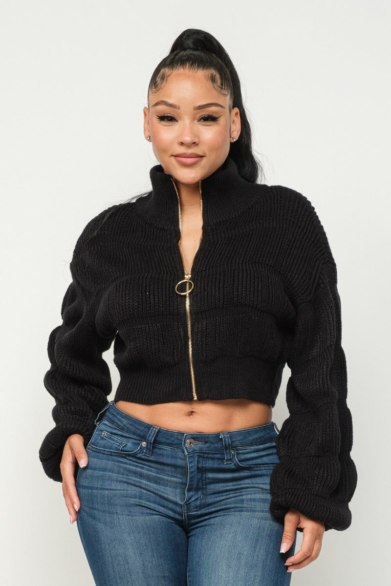 Full Front Zipper Black Sweater | Tigbuls Variety Fashion