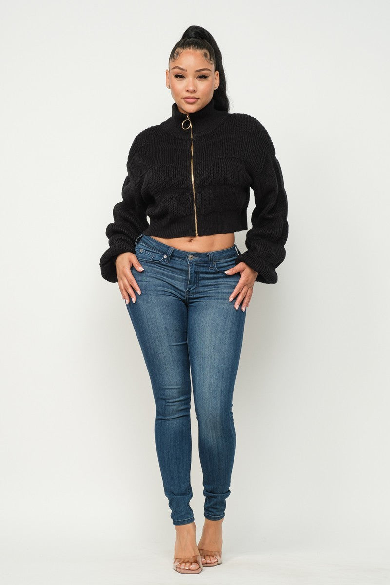 Full Front Zipper Black Sweater | Tigbuls Variety Fashion
