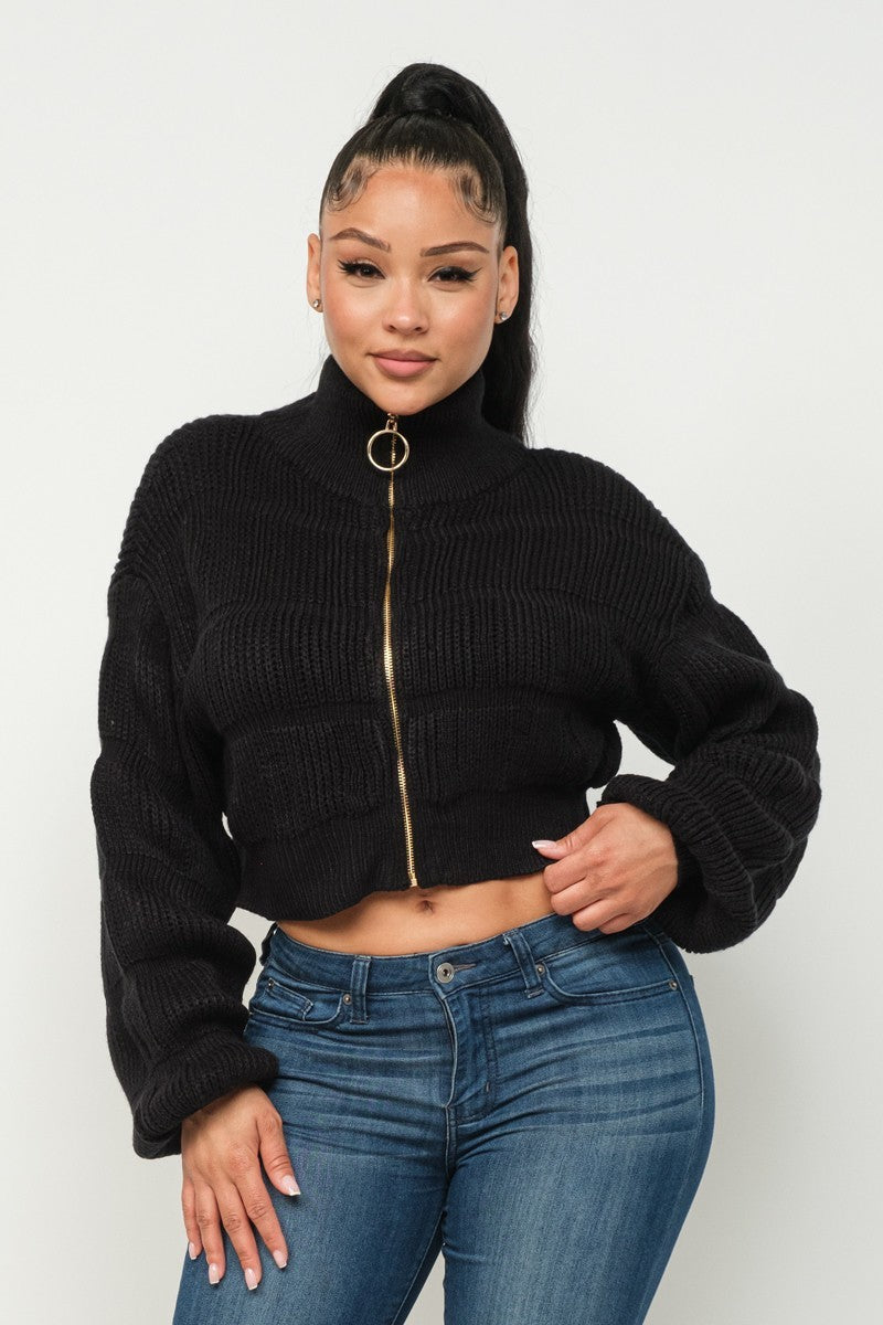 Full Front Zipper Black Sweater | Tigbuls Variety Fashion