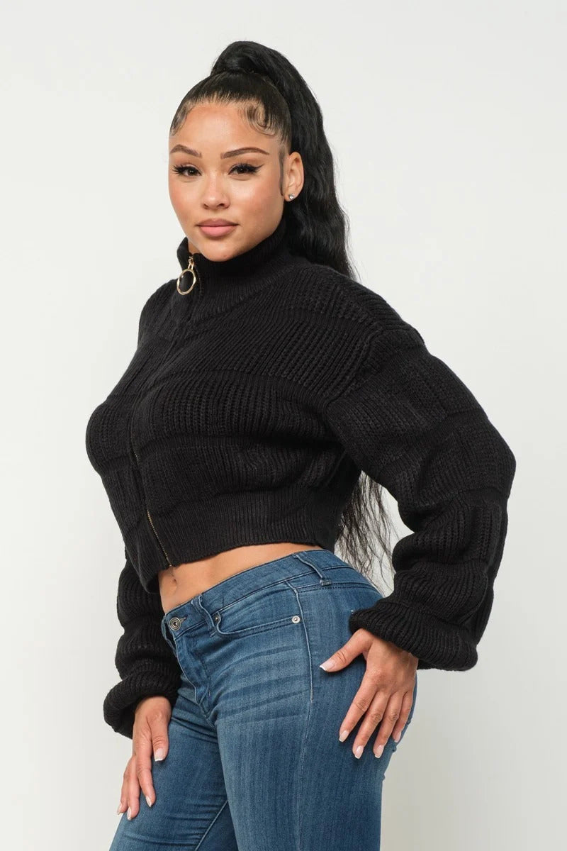 Full Front Zipper Black Sweater | Tigbuls Variety Fashion