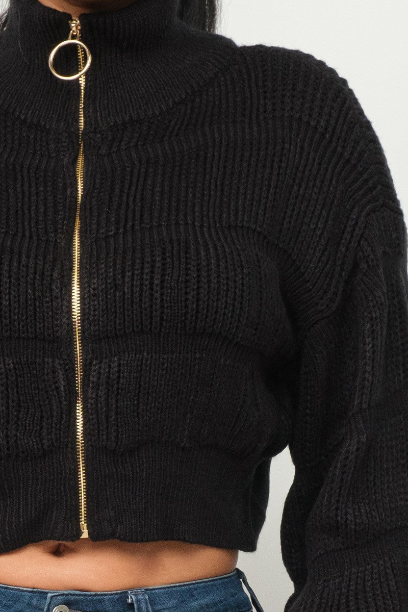 Full Front Zipper Black Sweater | Tigbuls Variety Fashion