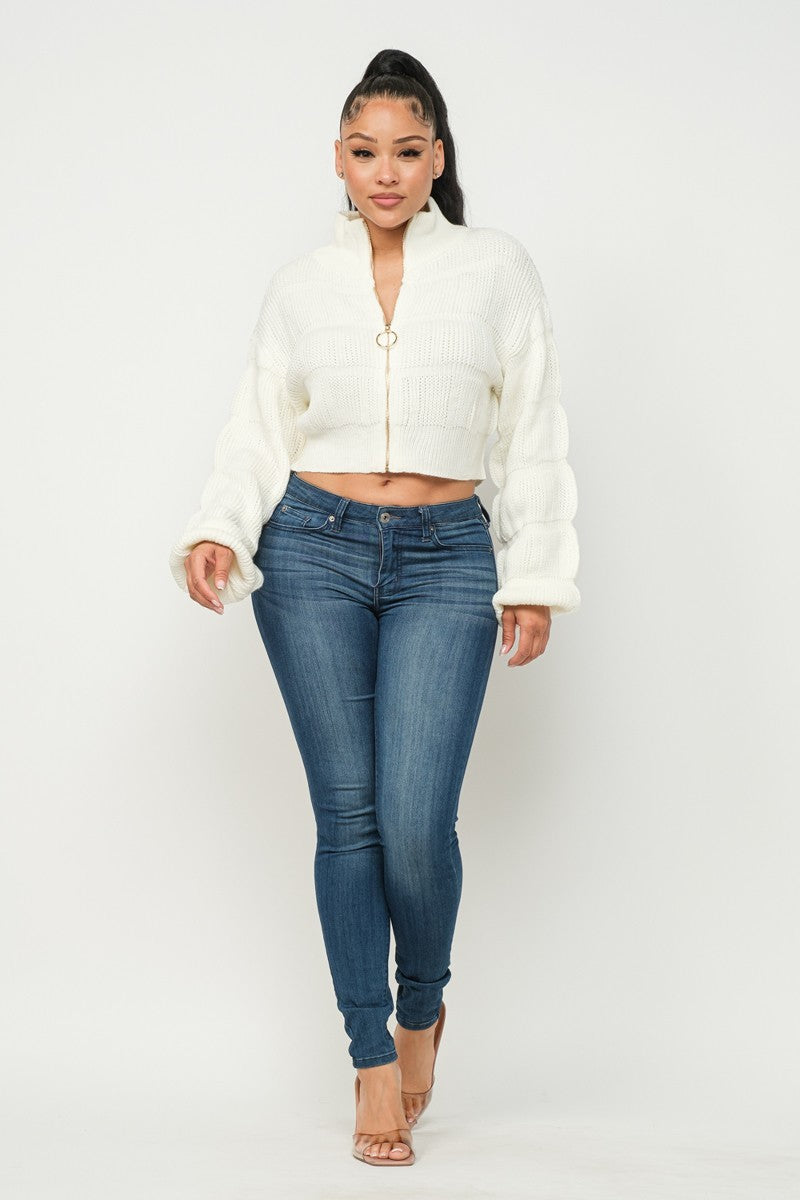 Cream Color Full Front Zipper Sweater | Tigbuls Variety