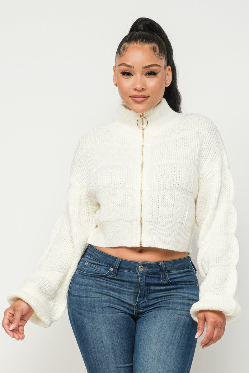 Cream Color Full Front Zipper Sweater | Tigbuls Variety