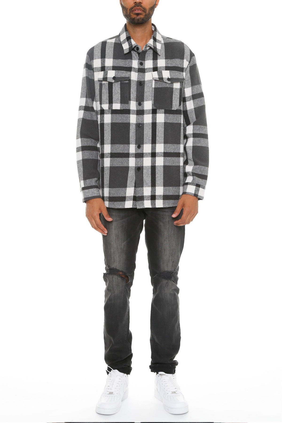 Men's Grey/Black Plaid Soft Flannel Shirt | Tigbuls Variety Fashion