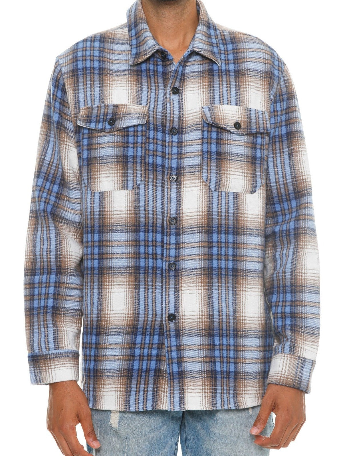 Men's Blue Plaid Soft Flannel Shirt - Tigbul's Variety Fashion Shop